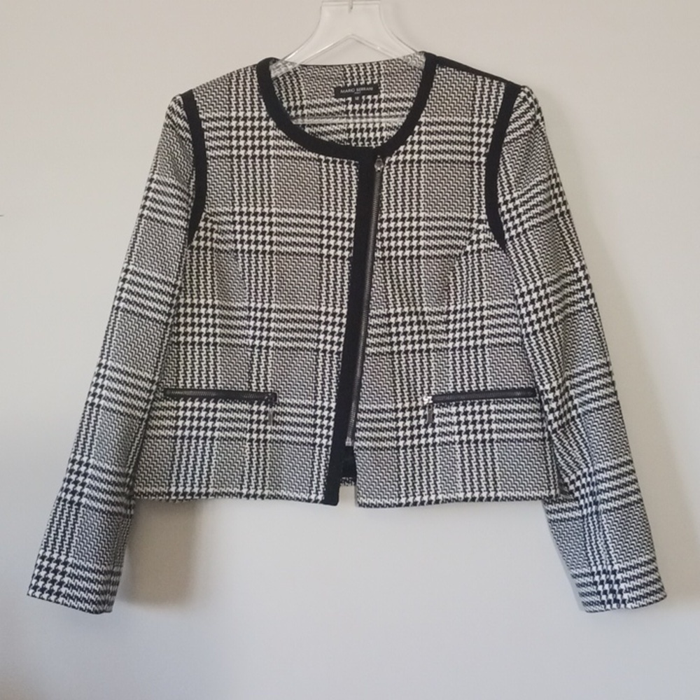 Mario Serrani Fall Winter Black White Houndstooth Cropped Blazer, Size 12